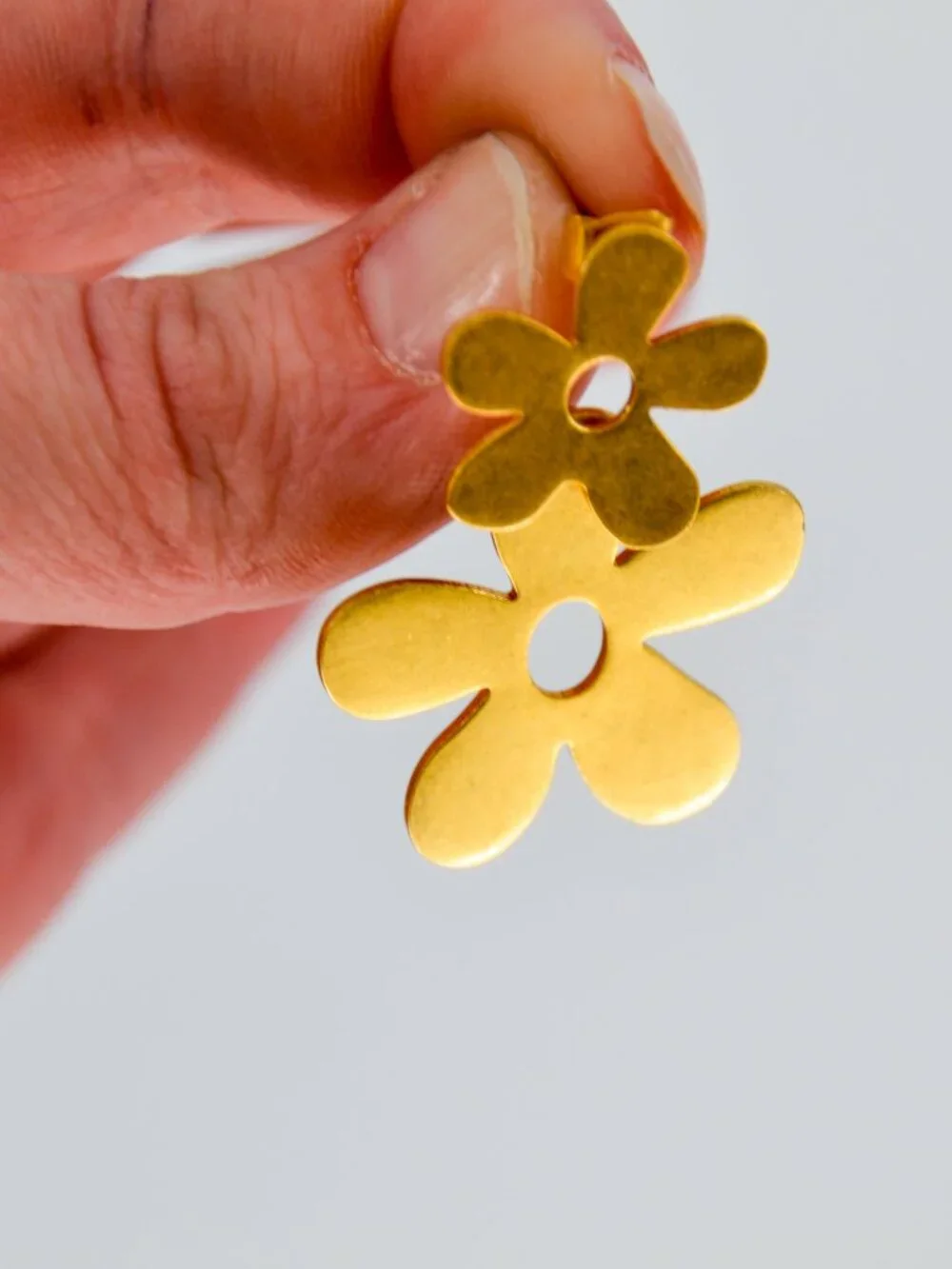 Madewell Double Flower Stud Drop Earrings Gold Toned
